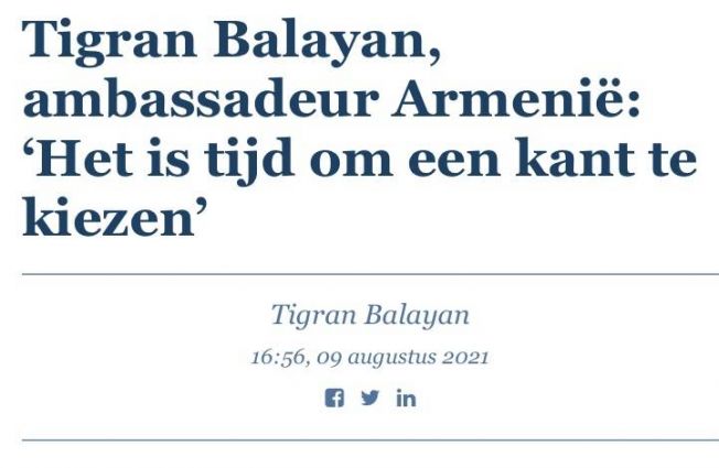 "The Post Online" published an op-ed by Ambassador Tigran Balayan entitled "It's time to take a side"