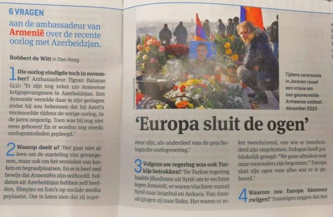 Interview of ambassador Tigran Balayan to Elsevier Weekblad: 6 questions to the Ambassador of Armenia about the recent war with Azerbaijan.